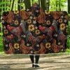 Chickens with Flowers Embroidery Pattern Hooded Blanket