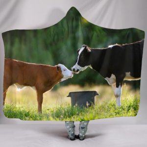 Cute Two Cows Kissing Hooded Blanket