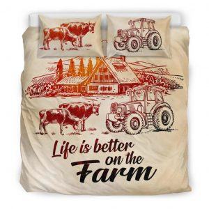 Life is better on farm with cows, tractor and barn bedding set king